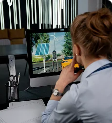 Diszpécser napelemparkot figyel a monitoron