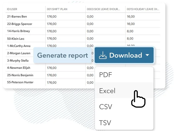 Munkaidő-riport exportálása PDF, Excel, CSV és TSV formátumba